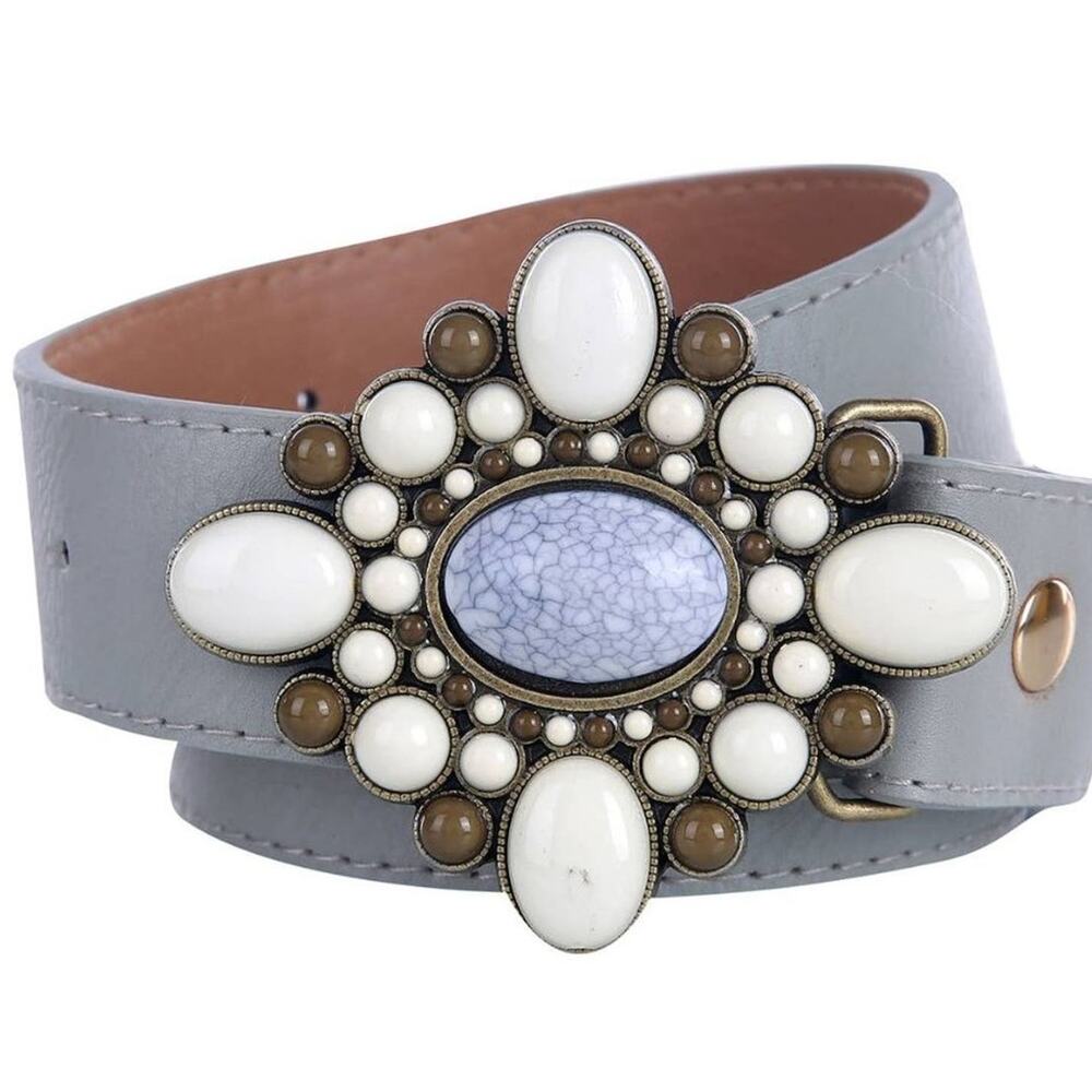 Grey and White Embellished Buckle Belt Size XL